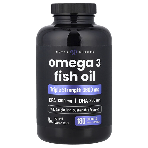 Nutrachamps Omega 3 Fish Oil, Natural Lemon, 180 Softgels (1,200 mg Per softgel)