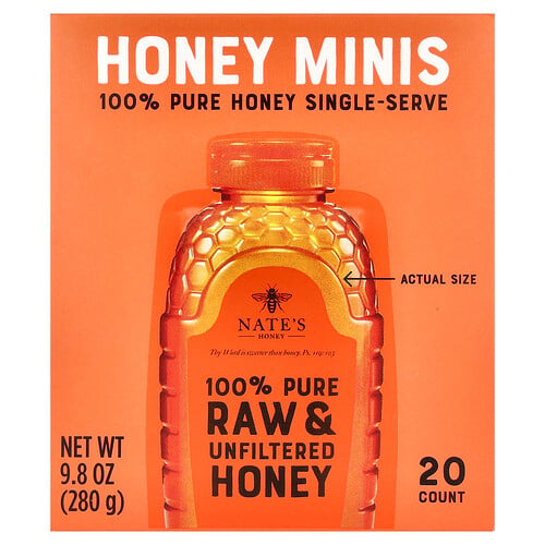 Nate's Honey, 100% Pure Honey Minis, 20 Packets, 14 g Each