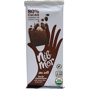 Nibmor, Органический темный шоколад, с крошкой какао и морской солью, 2,2 унции (62 г)