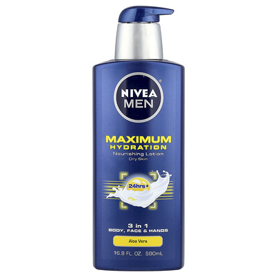Nivea Men's Maximum Hydration, Nourishing Lotion, Dry Skin, Aloe Vera, Fl Oz (500 Ml) Size 16.9