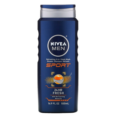 Nivea Men, Refreshing 3-in-1 Body Wash, Shampoo, Sport, 16.9 fl oz (500 ml)