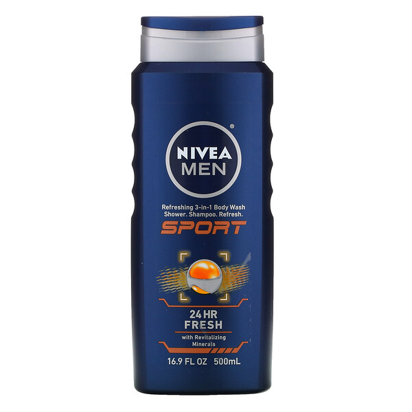 Nivea, для мужчин, освежающий гель для душа и шампунь 3-в-1, спорт, 500 мл (16,9 жидк. унции)