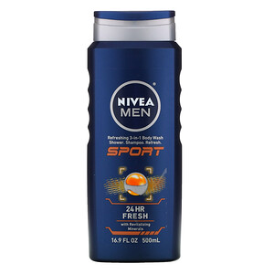 Отзывы о Нивеа, Men, Refreshing 3-in-1 Body Wash, Shampoo, Sport, 16.9 fl oz (500 ml)