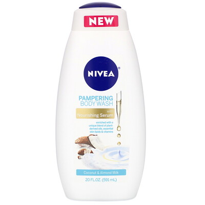 Купить Nivea Pampering Body Wash, Coconut and Almond Milk, 20 fl oz (591 ml)