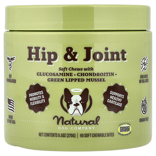 Natural Dog Company, Hanches et articulations, Pour chiens, Tous âges, 90 bouchées molles à croquer, 270 g