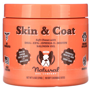 Natural Dog Company, 皮肤和皮毛，适用于所有年龄的狗狗，90 片软咀嚼片，9.5 盎司（270 克）