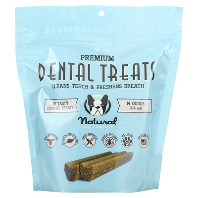 

Natural Dog Company Dental Treats, очищает зубы и освежает дыхание, 18 вкусных лакомств для зубов, 414 мл (14 унций)