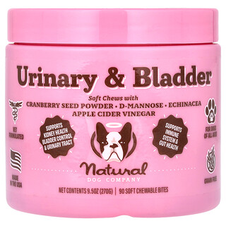 Natural Dog Company, Producto urinario y para la vejiga, Para perros, Todas las edades, 90 bocados masticables blandos, 270 g (9,5 oz)