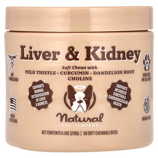 Natural Dog Company, Hati & Ginjal, Untuk Anjing, Semua Usia, 90 Makanan Kunyah Lunak, 270 g (9,5 ons)