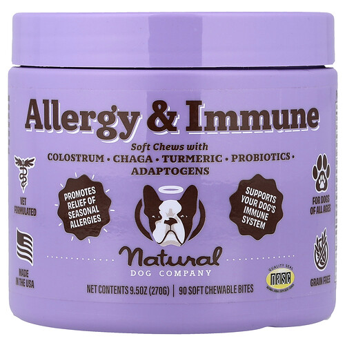 Natural Dog Company, Allergy & Immune, For Dogs, All Ages, 90 Soft Chewable Bites, 9.5 oz (270 g)