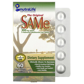 NutraLife, The Original SAMe (S-аденозилметионин), 200 мг, 60 таблеток, покрытых кишечнорастворимой оболочкой