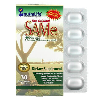 NutraLife, 오리지널 SAM-e (S-아데노실-L-메티오닌), 400 mg, 30 정장제