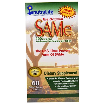 NutraLife The Original SAMe (S-аденозилметионин), 400 мг, 60 капсуловидных таблеток, покрытых кишечнорастворимой оболочкой
