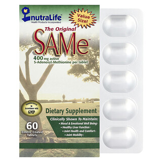 NutraLife, SAMe, 400 mg, 60 comprimés à enrobage entérique