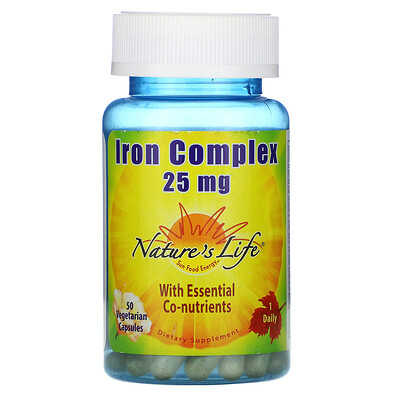 Nature's Life Комплекс железа, 25 мг, 50 вегетарианских капсул