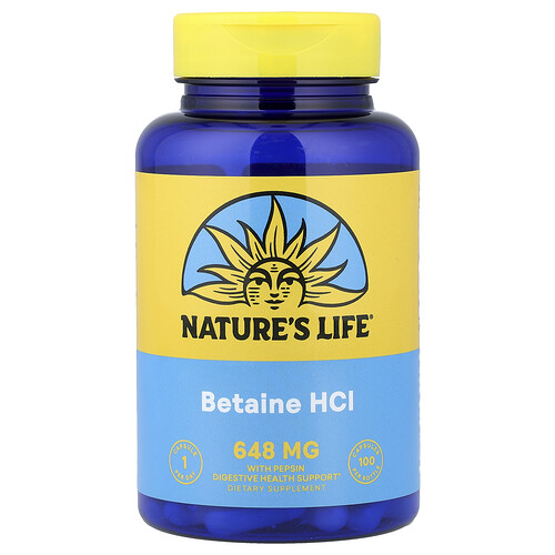 Nature's Life, Betaine Hcl, 648 mg, 100 Capsules
