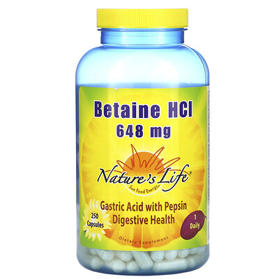 Nature's Life Бетаина гидрохлорид, 648 мг, 250 капсул