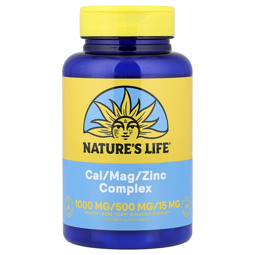 ネイチャーズライフ Nature's Life, カルシウム／マグネシウム／亜鉛コンプレックス、100粒