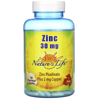 Nature's Life Цинк, 30 мг, 250 растительных капсул