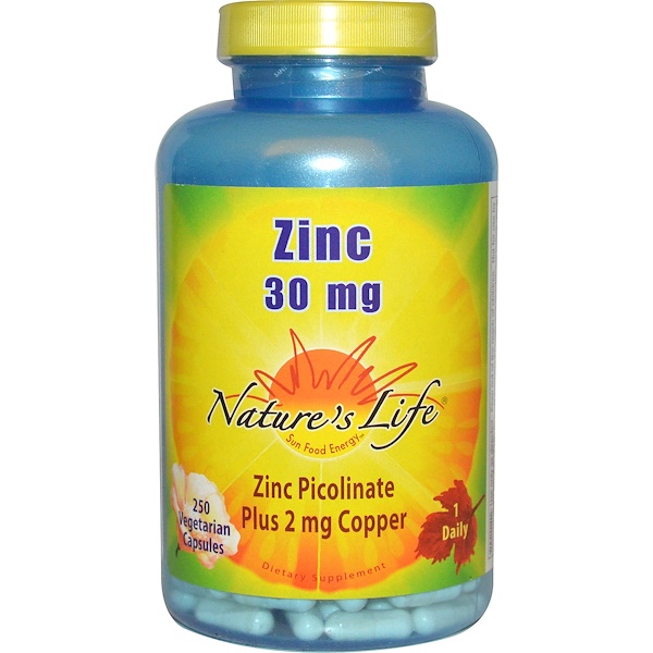 Nature's Life, Цинк, 30 мг, 250 растительных капсул