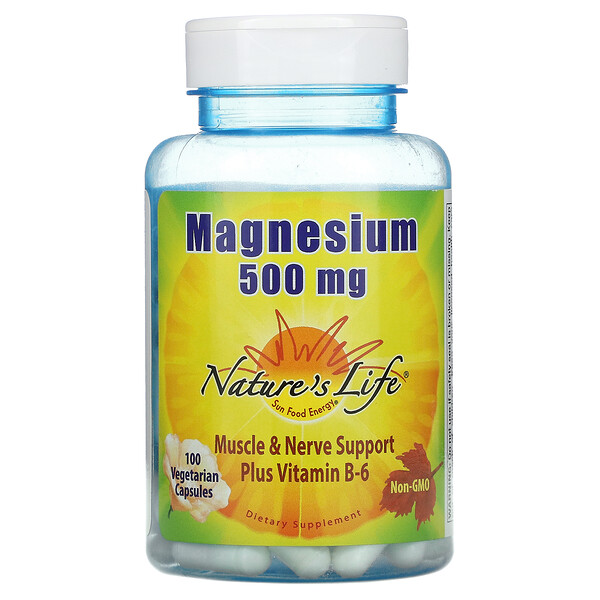 Nature's Life‏, כמוסות מגנזיום, 500 מ"ג, 100 כמוסות צמחוניות