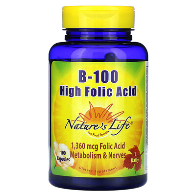 Product Image for Nature's Life, B-100, High Folic Acid, 1,360 mcg, 100 Capsules