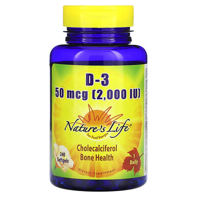 Nature's Life, D-3, 50 mcg (2000 UI), 240 cápsulas blandas
