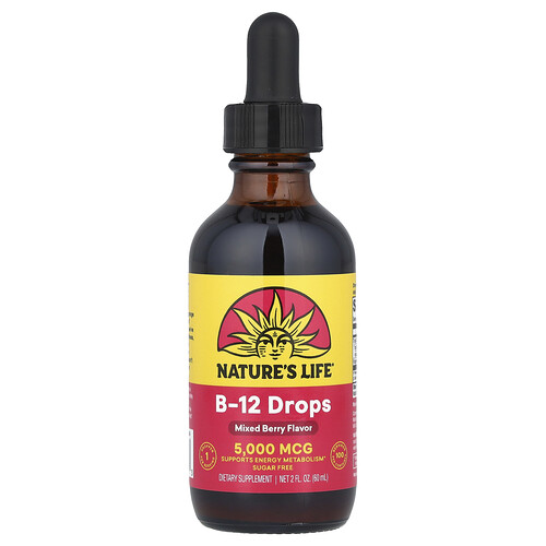 Nature's Life B-12 Drops, Sugar Free, Mixed Berry, 5,000 mcg, 2 fl oz (60 ml)
