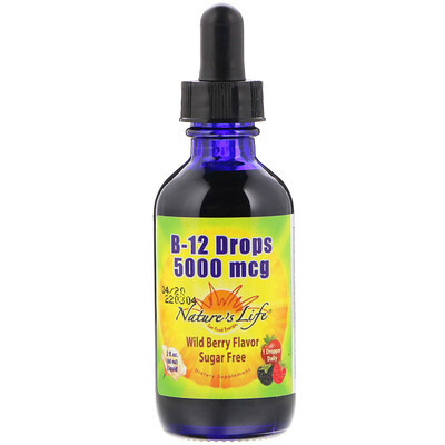 Nature's Life B-12 Drops, Wild Berry Flavor, 5,000 mcg, 2 fl oz (60 ml)