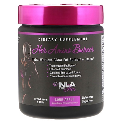NLA for Her Her Amino Burner, Intra-Workout BCAA Fat Burner + Energy, Sour Apple, 0.43 lbs (195 g)
