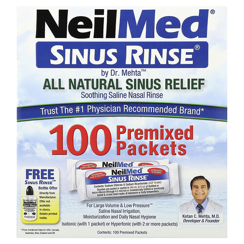 NeilMed, Sinus Rinse®, All Natural Sinus Relief, 100 Premixed Packets
