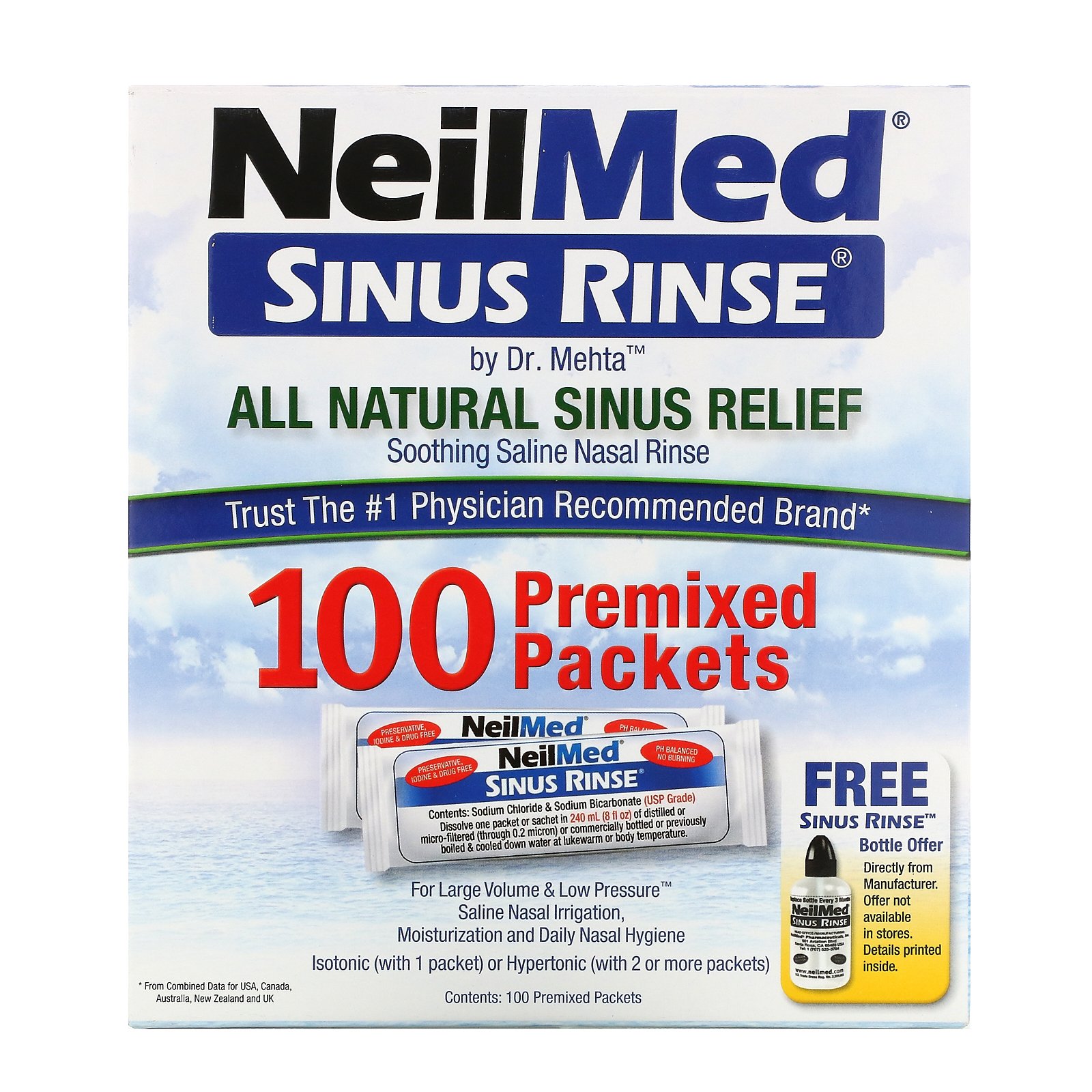 NeilMed, Sinus Rinse, All Natural Sinus Relief, 100 Premixed Packets ...