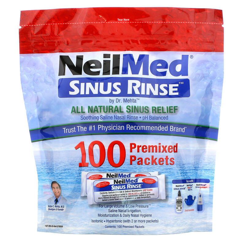 NeilMed, Sinus Rinse, All Natural Sinus Relief, 100 Premixed Packets