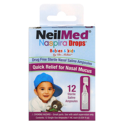 

NeilMed Naspira Drops Babies & Kids 12 Sterile Saline Ampoules 0.034 fl oz (1 ml) Each