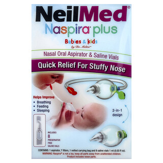 NeilMed, Naspira® Plus, neseaspirator og saltvannsampuller, babyer og barn, sett med 17 deler