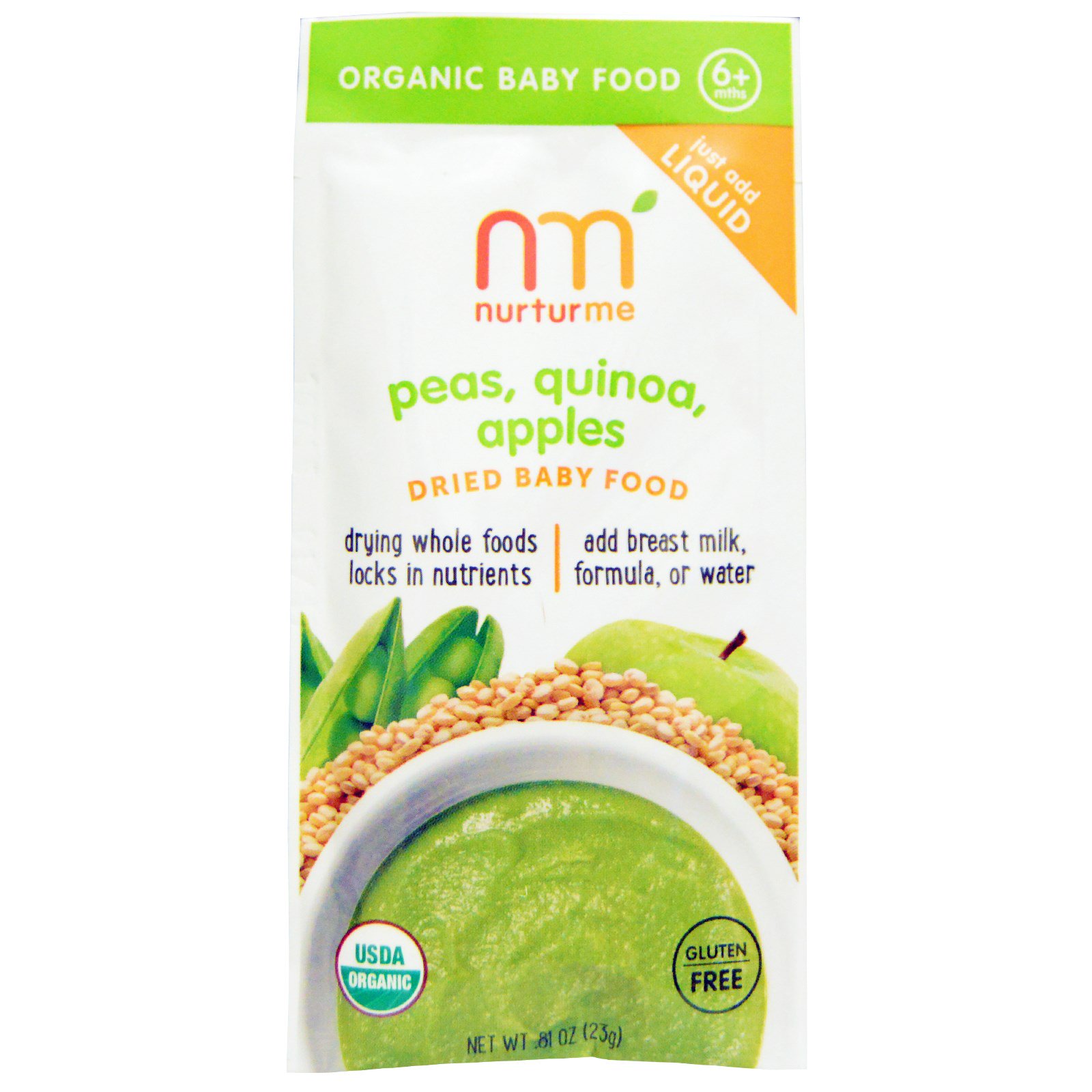 NurturMe, Dried Baby Food, Peas, Quinoa, Apples, 8 Pouches
