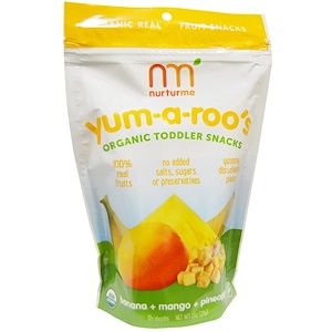 NurturMe, Organic, Yum-A-Roo's, банан + манго + ананас, 1 унция (28 г)