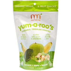 NurturMe, Органическая закуска для детей, Yum-A-Roo's, банан + яблоко + броколли, 1 унция (28 г)