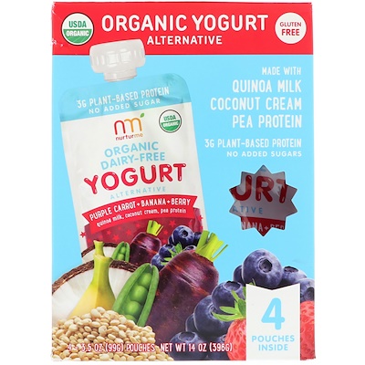 NurturMe Organic Yogurt Alternative, Purple Carrot + Banana + Berry, 4 Pouches, 3.5 oz (99 g) Each