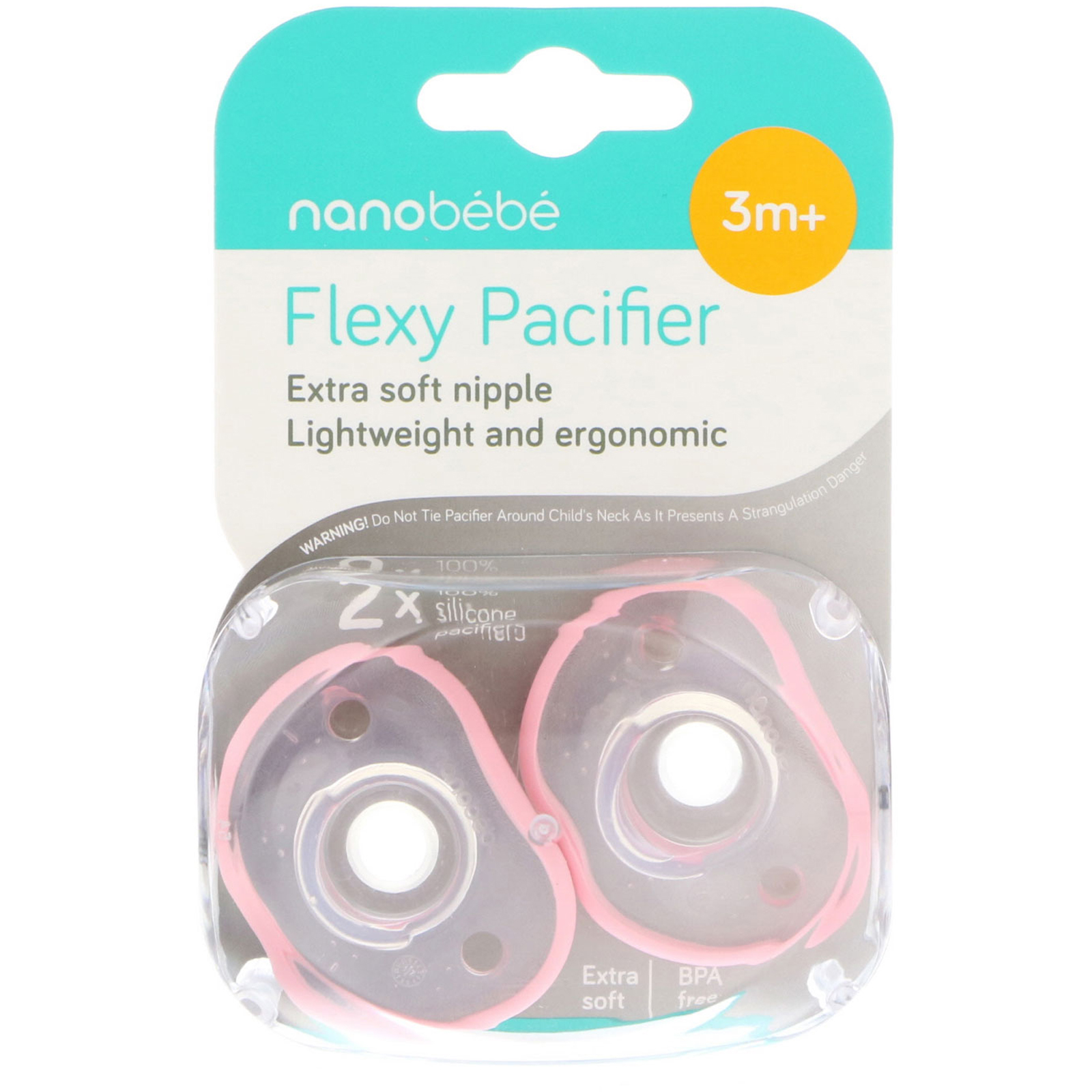 Nanobebe Flexy Pacifier 3 Months Pink 2 Pack Iherb