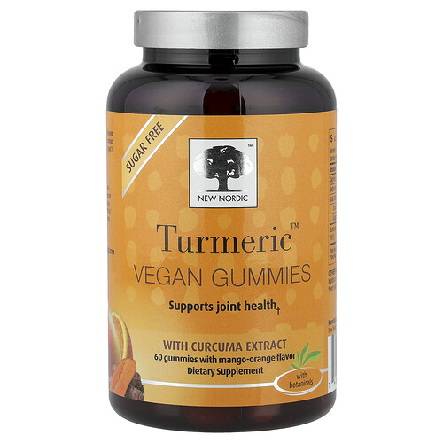 New Nordic, Gomitas veganas de cúrcuma con extracto de cúrcuma, Mango y naranja, 60 gomitas (150 mg por gomita)