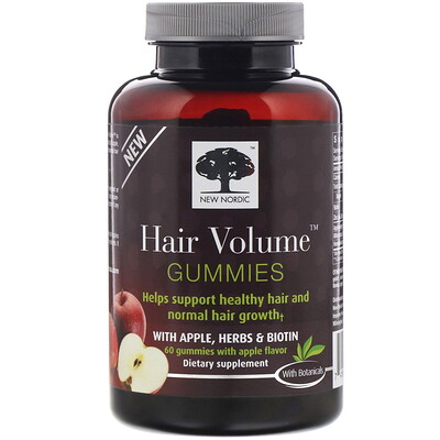 New Nordic Hair Volume, жевательные таблетки для густоты волос с яблоком, травами и биотином, яблочный вкус, 60 жевательных таблеток