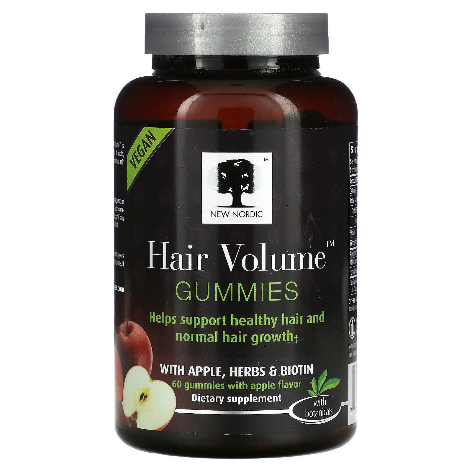 New Nordic US Inc, Hair Volume Gummies with Apple, Herbs & Biotin, 60 ...