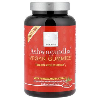 New Nordic, Gula-gula Getah Vegan Ashwagandha™, Mangga/Peach, 60 Gula-gula Getah