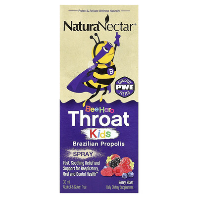 NaturaNectar, Bee Hero Throat Kids, spray cu propolis brazilian, fructe de pădure, 30 ml