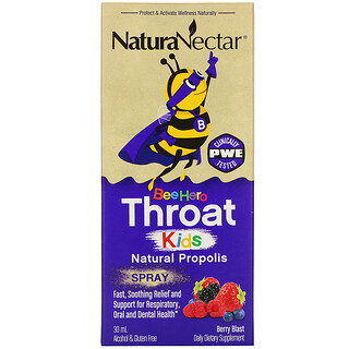 NaturaNectar, Bee Hero Throat Kids，天然蜂胶喷雾，浆果干茶，30 毫升