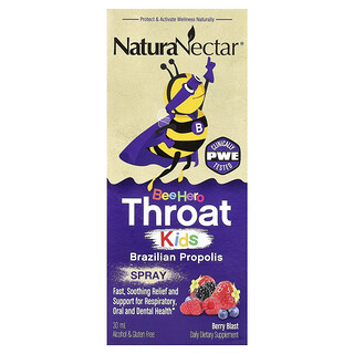 NaturaNectar, Bee Hero Throat Kids，天然蜂胶喷雾，浆果味，5 毫克，30 毫升
