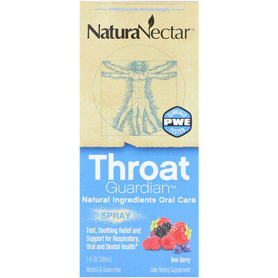Купить NaturaNectar Throat Guardian, спрей, «ягодная смесь», 1 мл (30 жидк. унций)