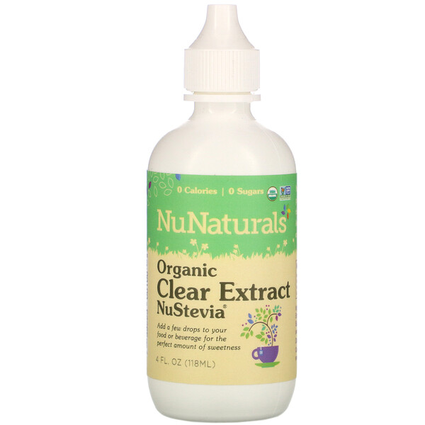 NuNaturals, NuStevia® 有機甜葉菊透明提取物，4 液量盎司（118 毫升）