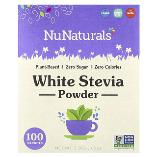 NuNaturals, NuStevia, fehér stevia por, 100 csomag, 3,5 uncia (100 g)
